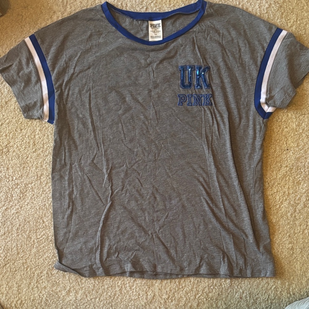 PINK Victoria's Secret Grey & Blue UK Ringer Tee